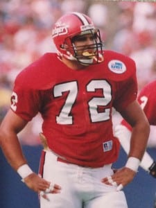 Kory Kozak playing Rutgers football in the late '80s as a starting defensive end.