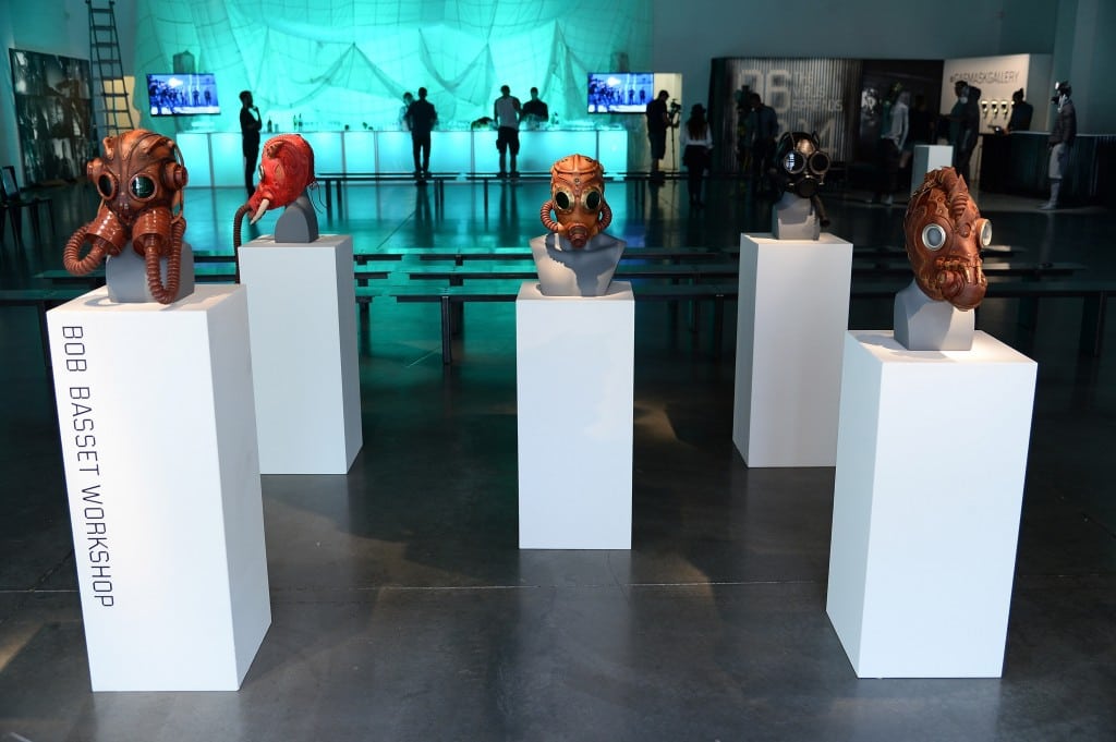 The exhibit featured gas masks, "survival" cocktails and a fashion show.