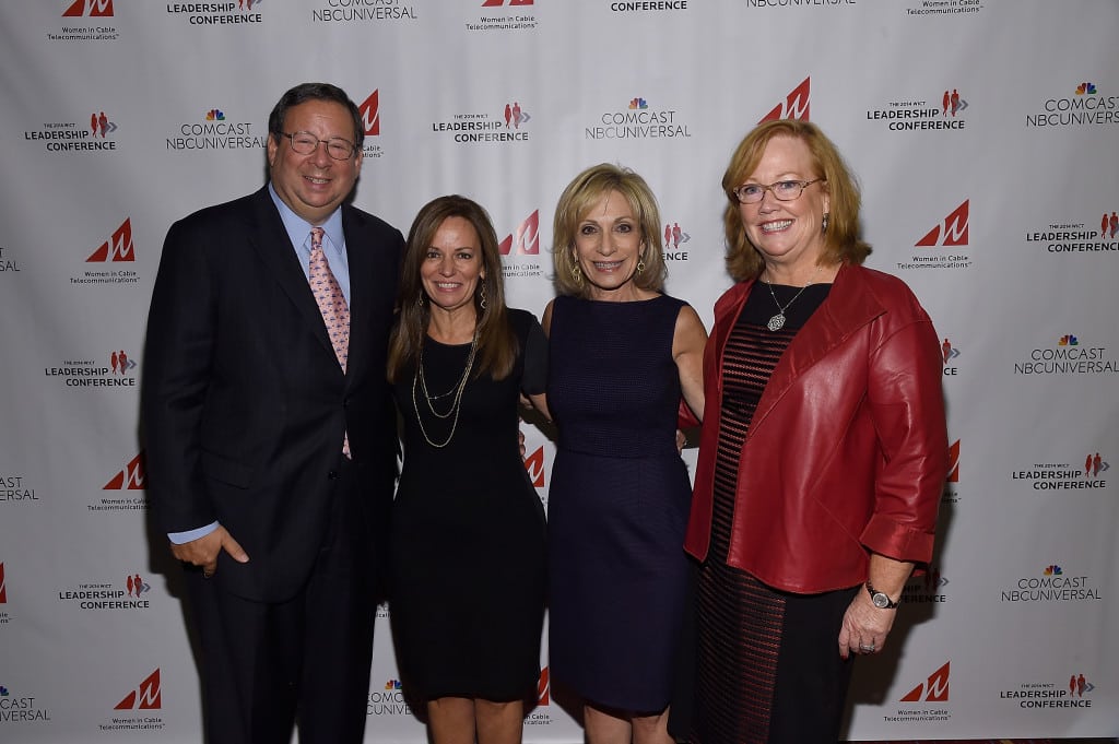 Comcast's David Cohen, WICT's Maria Brennan, Keynoter Andrea Mitchell & Suddenlink's Mary Meduski at the WICT Leadership Conference.