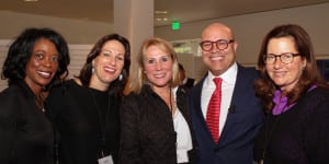 Participants at WICT’s Senior Executive Summit, held in partnership with the Stanford Graduate School of Business in Palo Alto, CA. (L to R) Marva Johnson, Bright House Networks; Jennifer Hightower, Cox Communications; Amy Lynch, Comcast; Michael Powell, NCTA; and Karen Grinthal, Scripps Networks Interactive.