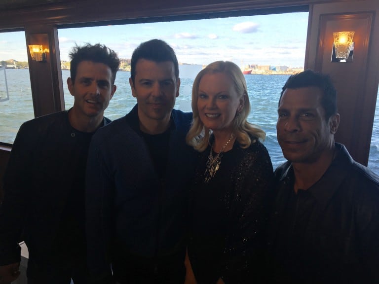 The Weather Channel's Pam Bertino with New Kids on the Block, during Pop's cruise event. 