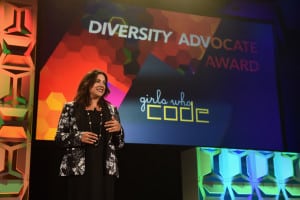 Reshma Saujani, Founder of Girls Who Code accepts the Diversity Advocate Award onstage at the 34th Annual Walter Kaitz Foundation Fundraising Dinner at Marriot Marquis Times Square on September 27, 2017 in New York City. (Photo by Larry Busacca/Getty Images for The Walter Kaitz Foundation)