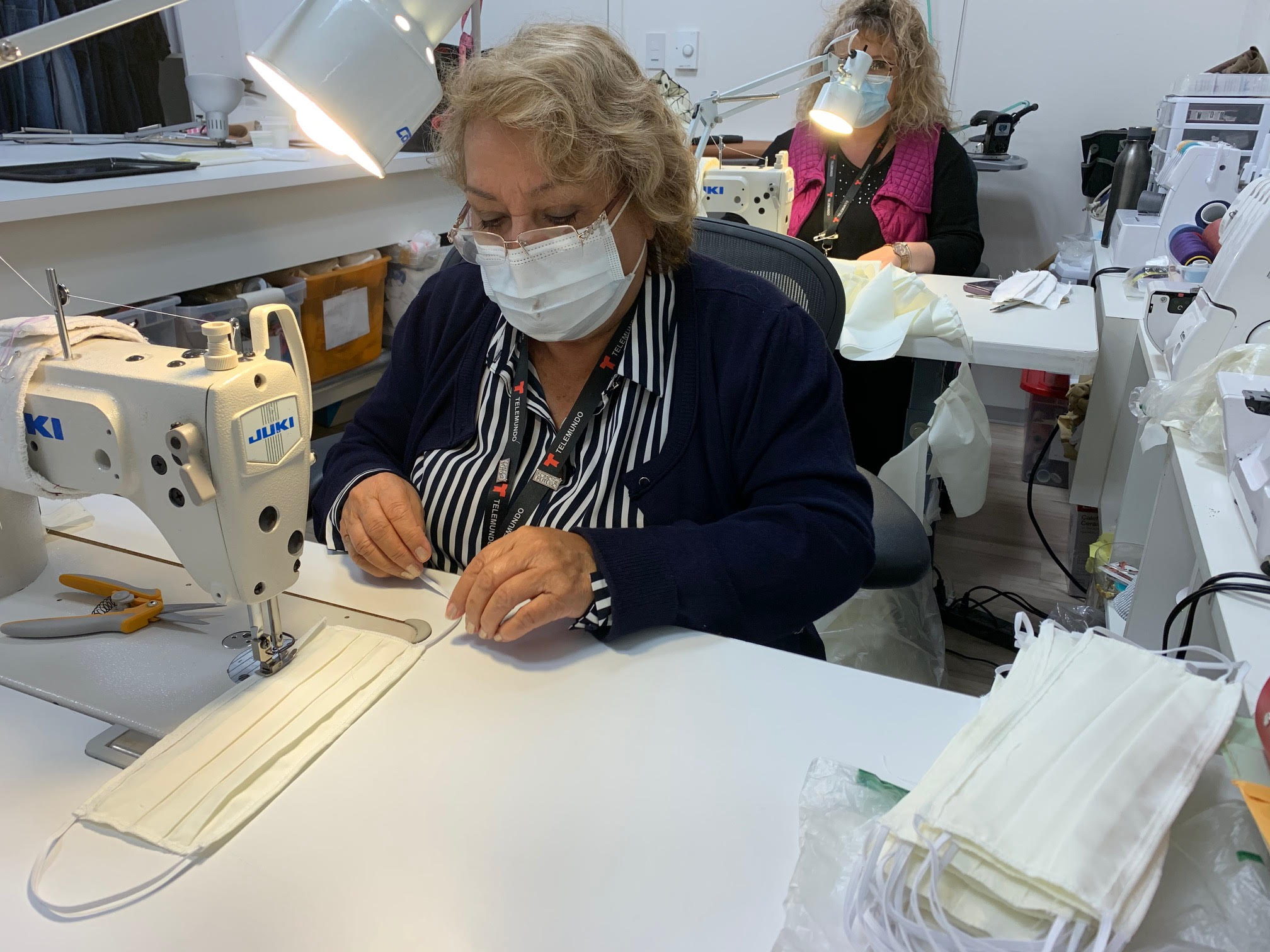 Telemundo employee sews masks during pandemic.